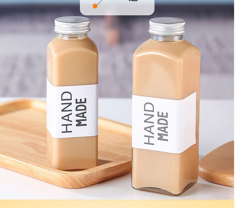 方形玻璃奶茶瓶创意咖啡瓶350ml铝盖饮料瓶500ml冷泡萃茶瓶果汁瓶