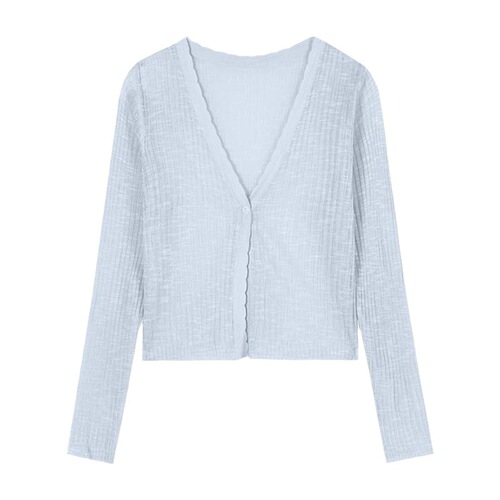Designer-style niche summer jacket, slimming thin top, cross-border women's V-neck apricot long-sleeved knitted sweater for layering