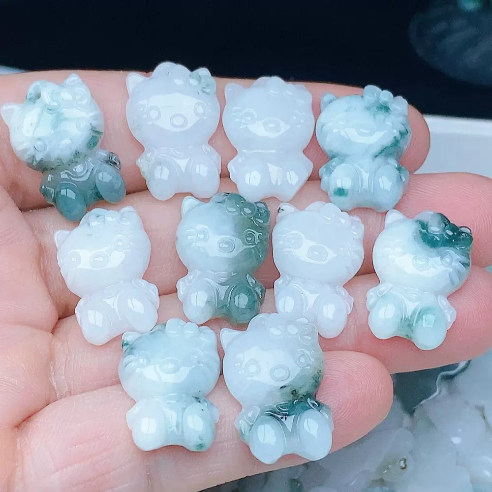 缅甸料HelloKitty凯蒂猫玉项坠挂件天然翡翠A货吊坠玉器珠宝批发