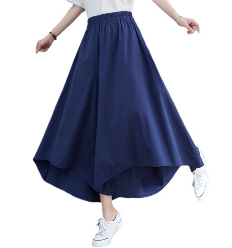 Women's Summer High-Waisted Wide Leg Pants Skirt Loose Matchable Casual Pants for Hiding Fat Uneven Thin 9/10th Pants