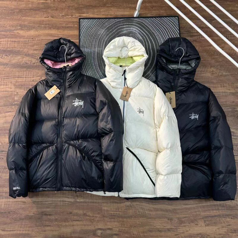 High-quality cross-border embroidered hooded down jacket, winter fashion, American street style, loose fit, versatile, and available as a couple's set