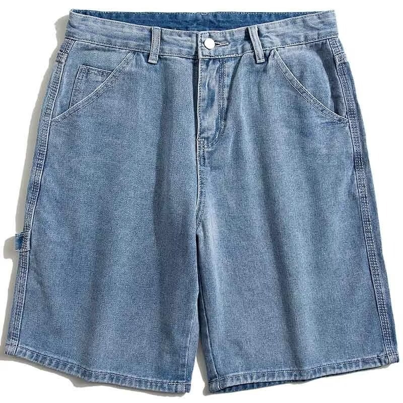 Ropa de trabajo pantalones cortos de mezclilla pantalones cortos de pierna ancha estilo de Hong Kong de estilo fino de verano para hombres pantalones sueltos de marca de moda con bolsillos grandes
