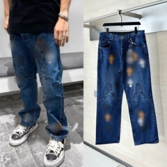 天花板品质25SS潮牌新款CH限定火焰贴皮牛仔长裤男女明星同款帅气