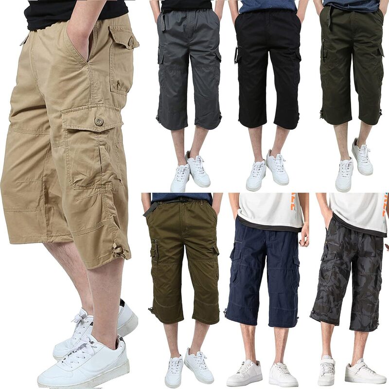 Cross-Border 2026 Men's Summer Casual Cropped Pants Solid Color Stylish Jogger Breathable Tactical Versatile Shorts in Stock Cross-Border 2026 Men's Summer Casual Cropped Pants Solid Color Stylish Jogger Breathable Tactical Versatile Shorts in Stock