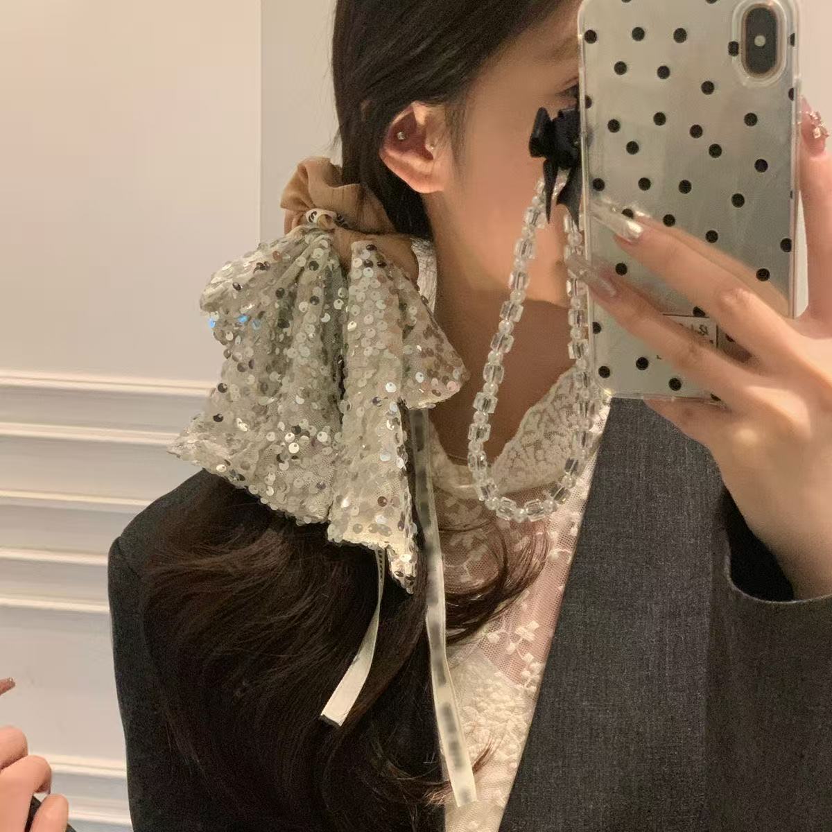 5738 뮤 시리즈 스팽글 헤어타이-카키