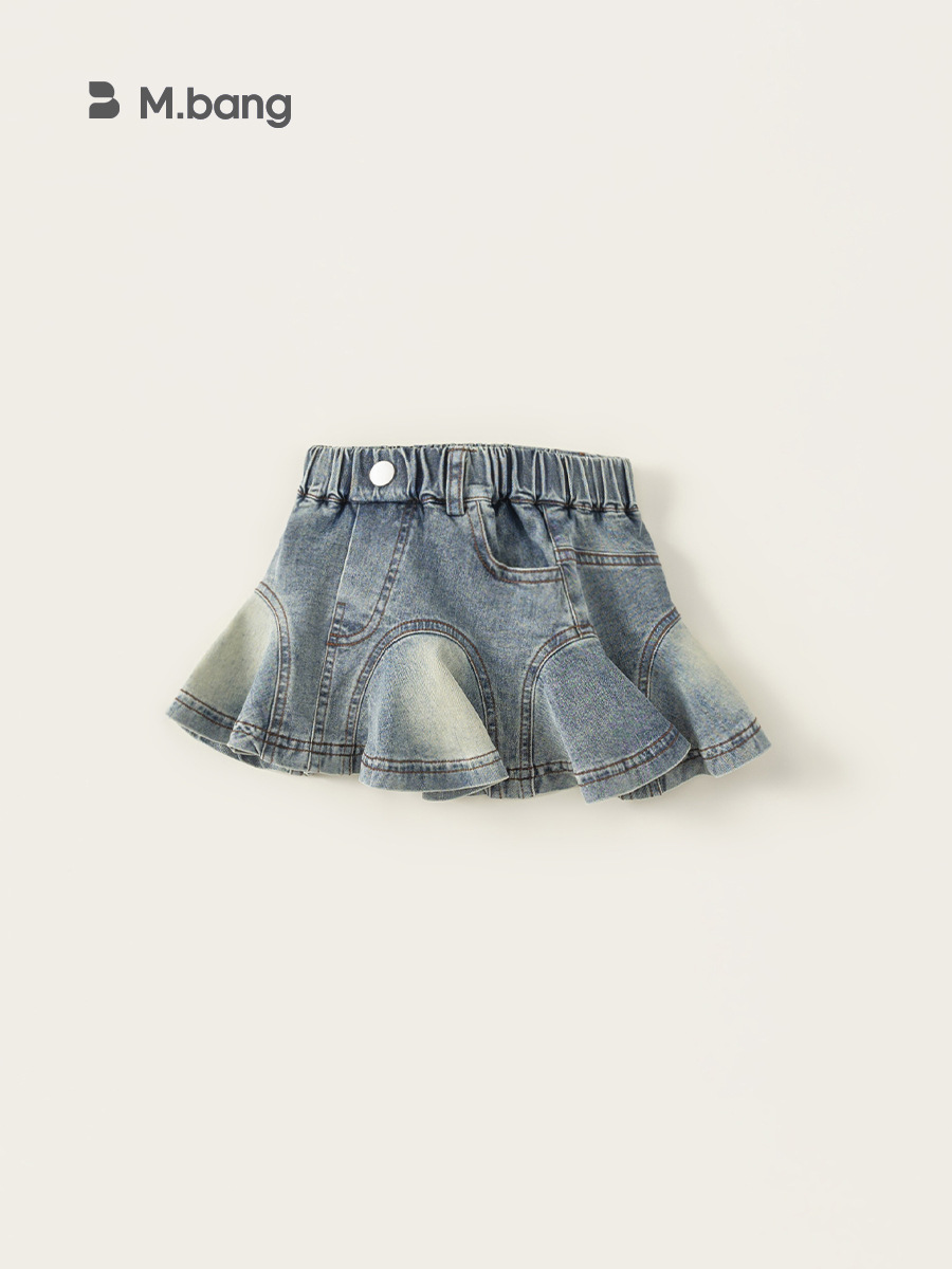 Youbao ropa para niños falda de moda para niños de verano falda de pétalos retro falda de media longitud falda de mezclilla lavada para niñas