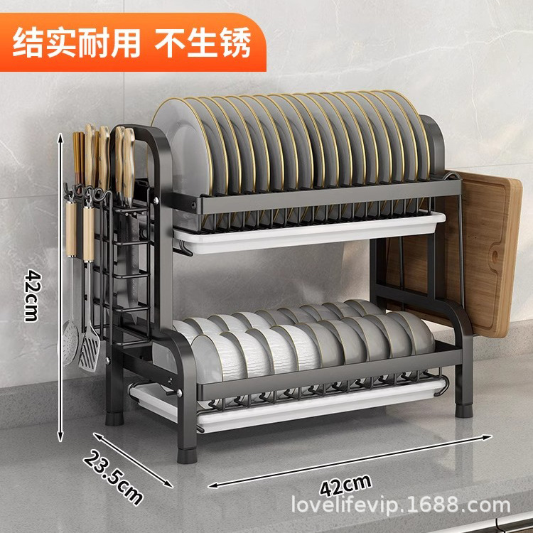 Rack de almacenamiento multifuncional de platos con 2 / 3 capas opcionales con soporte de palillos y cuchillos + bandeja de agua para la mesa de cocina