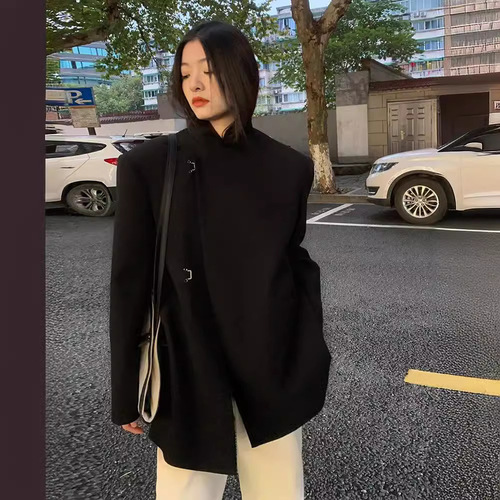 Autumn Korean Business Metal Button Decorated Men's Asymmetrical Design Sense Minority Western Suit Jacket Chinese Style