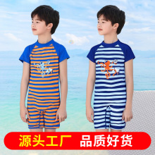 泳衣儿童男孩连体平角裤式泳装卡通风格小中童学生夏季连体泳衣