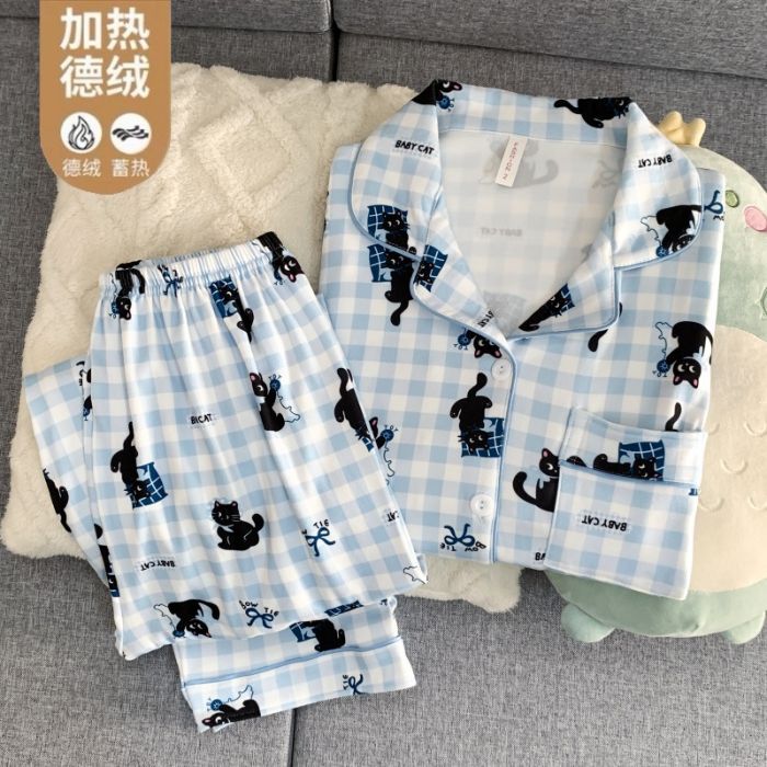 Al por mayor transfronterizo otoño y invierno explosión de ternilla caliente pijama de manga larga mujer traje dulce cardigán de dibujos animados con solapa ropa para el hogar