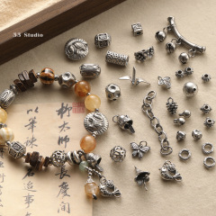 [色褪せない] オールド七七シルバービーズネックレスペンダントルースビーズブレスレットネックレス DIY アクセサリービーズ