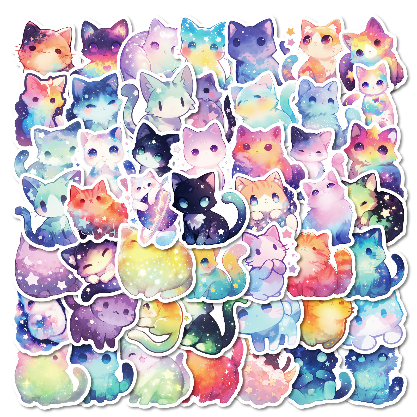 50 bonitos dibujos animados fantasía estrella gato pegatinas creativas decoración maleta papelería taza de agua pegatinas impermeables de computadora