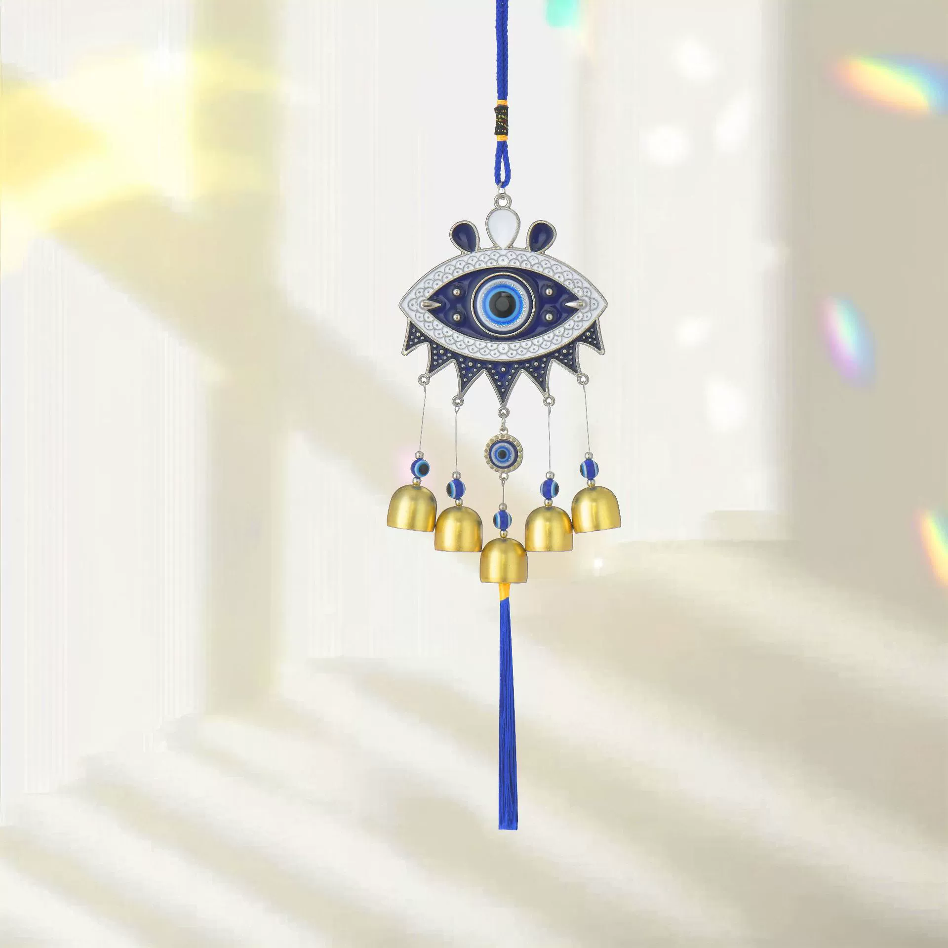 Трансграничный дьявол глаз колокольчик синий золотой металлический колокольчик колокольчик подвеска на открытом воздухе украшения для дома оптом