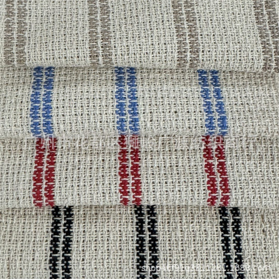 Yarn-dyed jacquard colorful striped canvas coarse woven linen bag shoes decorative cloth wholesale