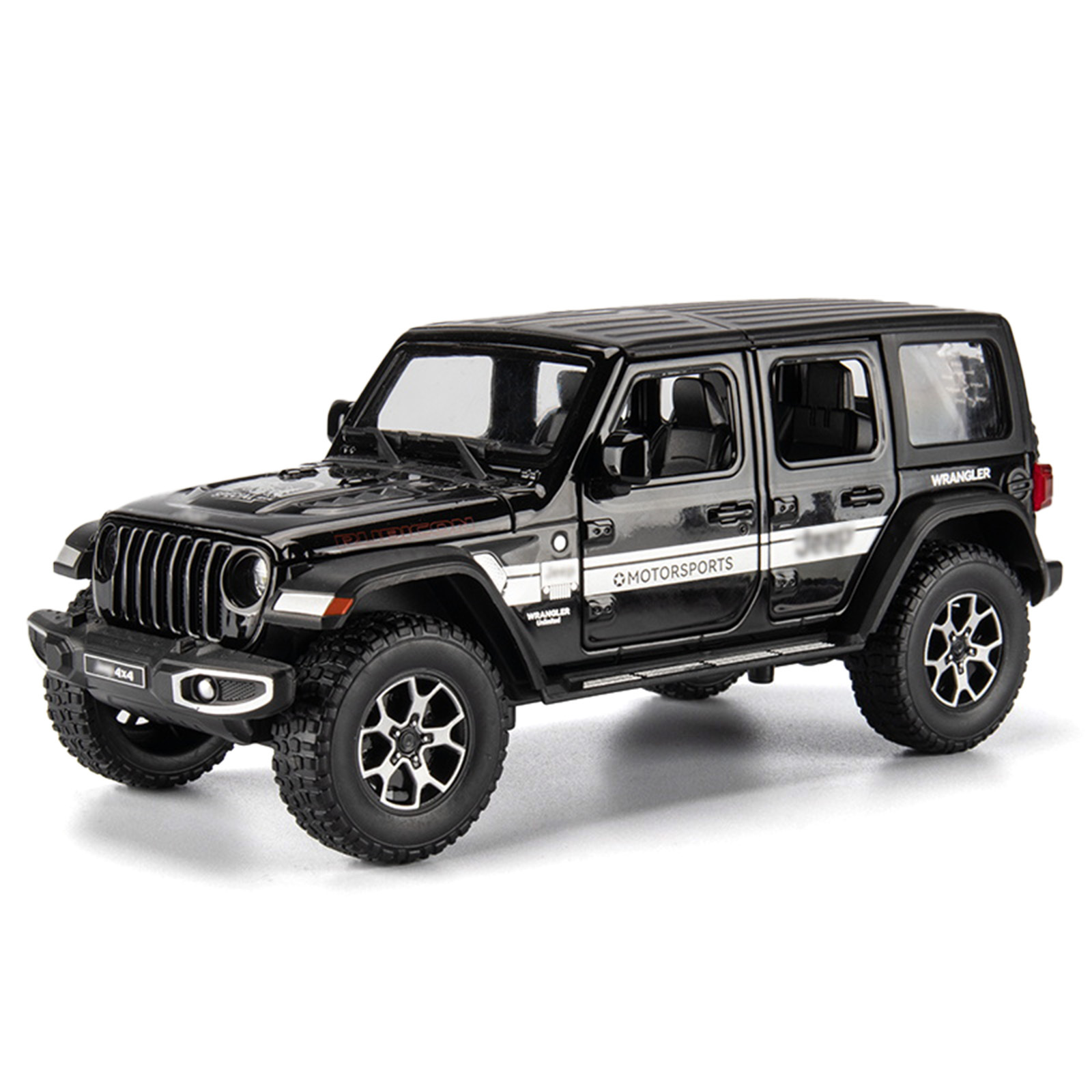 1: 24 Jeep Wrangler aleación de automóvil imitación verdadera puerta abierta retorno sonoro y luz juguetes para niños decoración de vehículo todoterreno