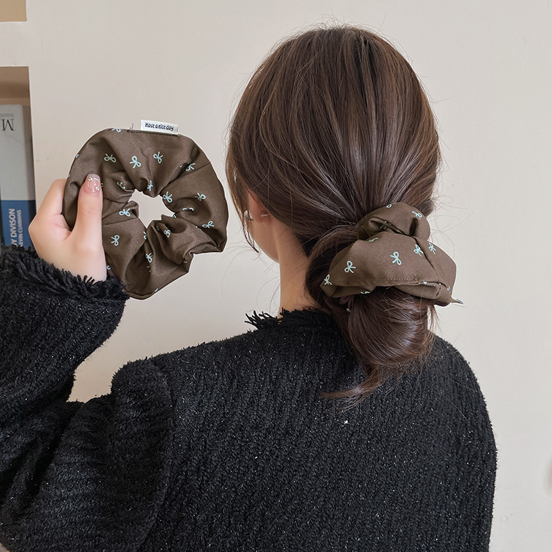 Temperamento de moda bowknot estampado de intestino grueso anillo para el cabello Japón y Corea del Sur moda tela de todo fósforo cuerda para la cabeza cola de caballo banda de goma accesorios para el cabello