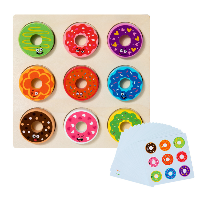 Jardín de infantes de niños Monchi Educación temprana Puzzle Juguetes de madera Donuts juegos cognitivos de color