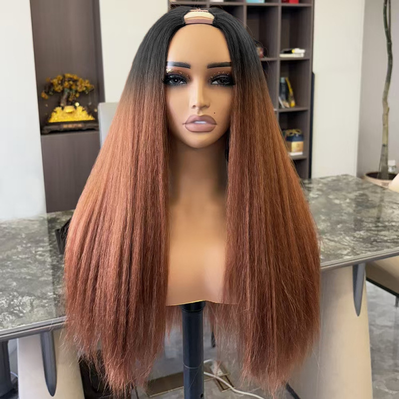 DR2/30BL  Ombre brown black V-part Yaki Straight Wig|undefined