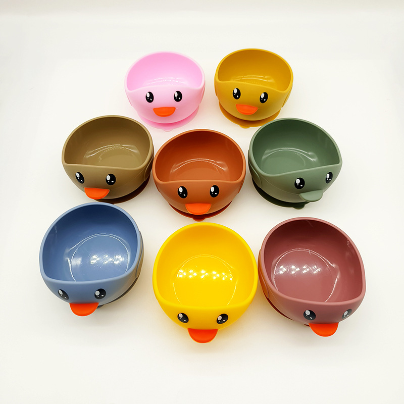 Cuenco de silicona pato suplemento alimenticio Tazón traje 316 tenedor cuchara lindo pollo lechón tazón de bebé resistente a la caída Tazón de cuchara traje