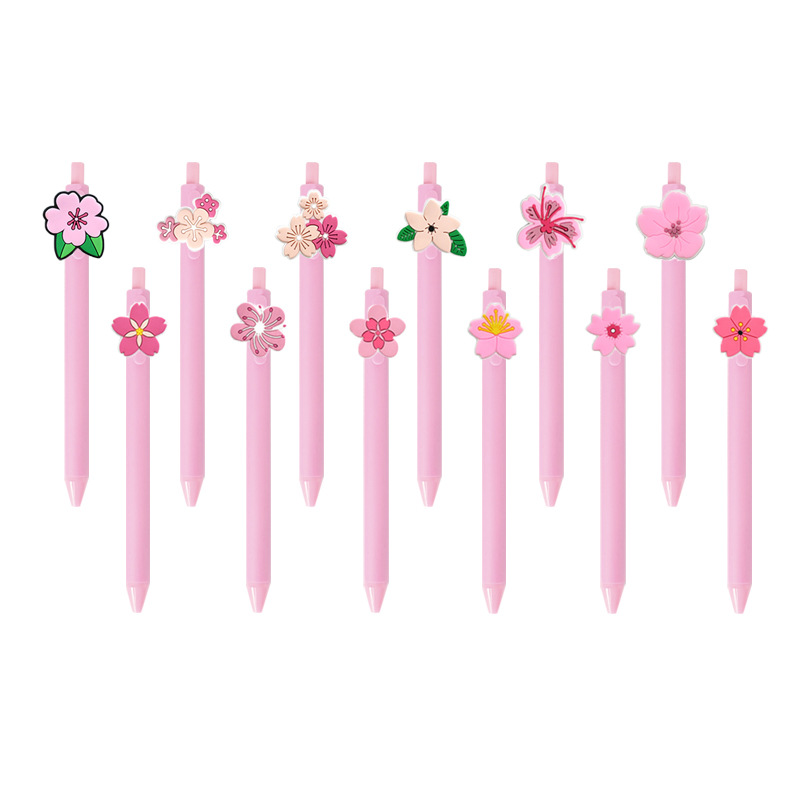 跨境卡通樱花签字笔圆珠笔学生文具用品黑笔按动笔可爱创意高颜值