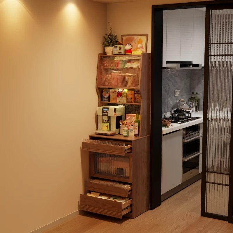 Solid Wood Sideboard, Antique Style, Small Apartment, High Cabinet, Kitchen Wall-Mounted Integrated Storage Cabinet, Narrow-Sided Tea Cabinet