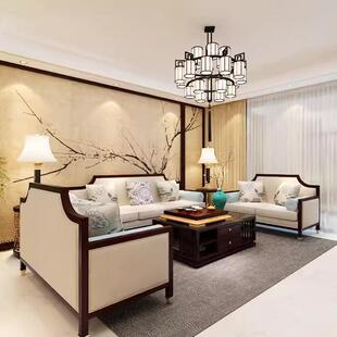 New Chinese Style Sofa Combination Solid Wood Casual Villa Living Room Furniture Model Room Hotel