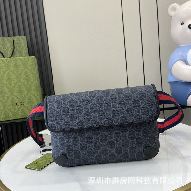 New Gucci Canvas Waist Bag, Single Shoulder Chest Bag, Classic Unisex Phone Bag, Foreign Trade Cross-Border E-Commerce