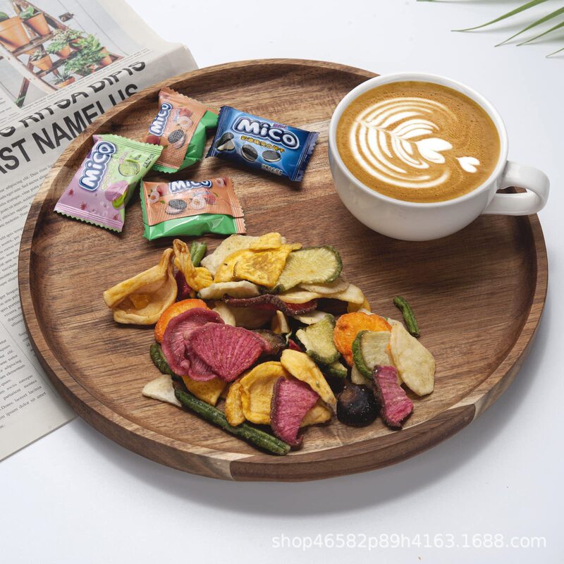 Japanese-style acacia wood plate wooden tray disc solid wood household tableware creative dried fruit tea dessert fruit plate