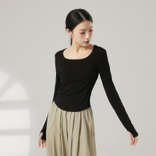 现代舞服新款纯欲风短款弧形U领短袖T恤女上衣小个子古典舞服