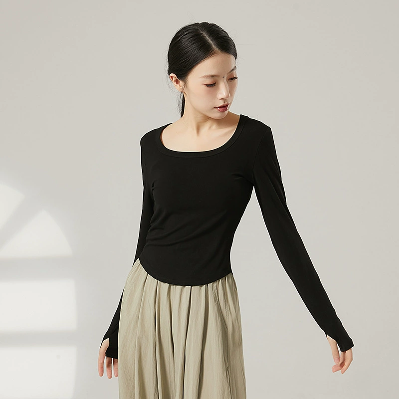 Современная танцевальная одежда Новый чистый ветер короткий изогнутый U-образный воротник с короткими рукавами футболка женский топ маленький классический танцевальный костюм