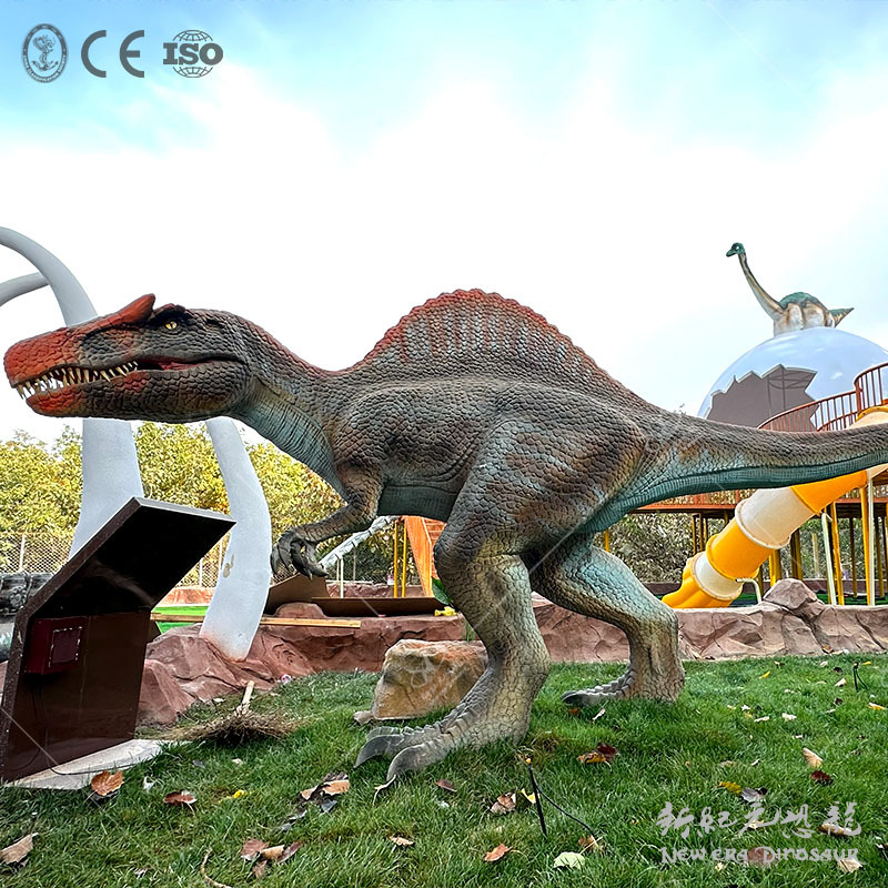 Modelo animal de simulación de gran espinosaurio de simulación de dinosaurio de silicona escultura paisaje exposición de dinosaurio
