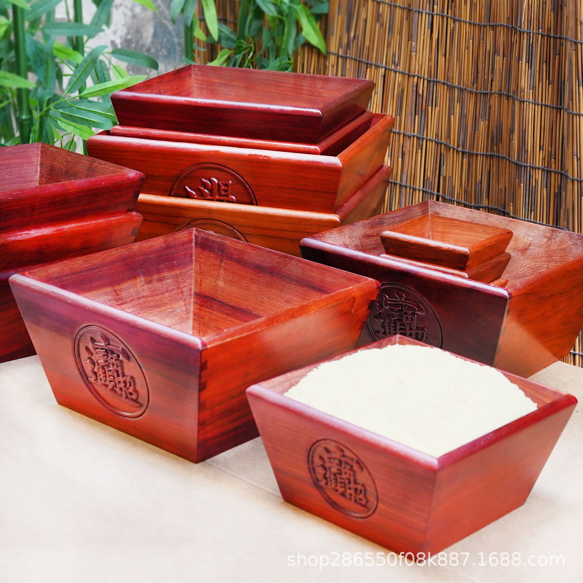 红木日进斗金米斗榫卯四方螺钿创意摆件木制招财入伙开张招财进宝