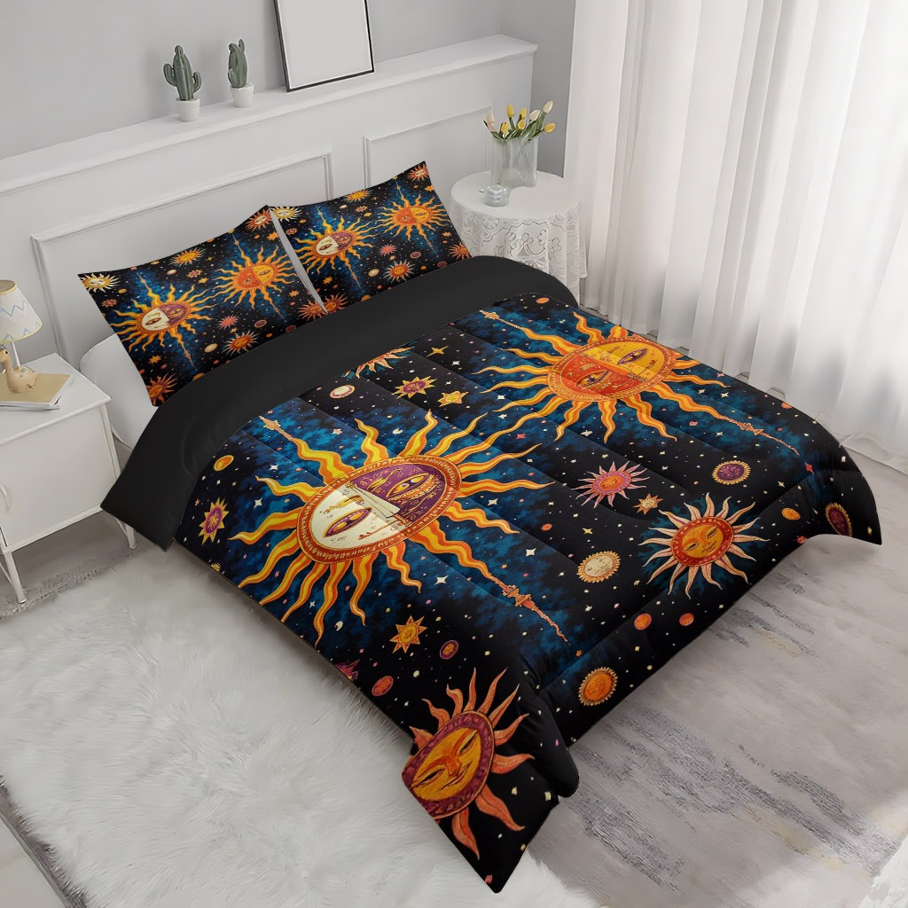 TEMU / JIT nuevo producto Sun Moon Star River impresión digital 180gms edredón conjunto de ropa de cama suministro directo