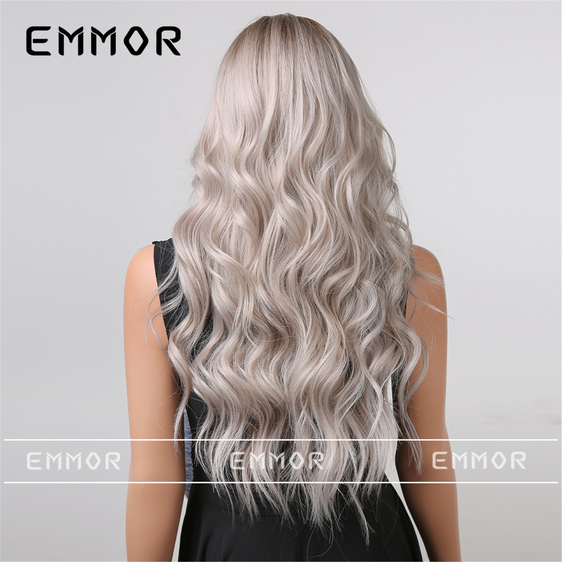 Nueva peluca europea y americana de las mujeres de pelo largo onda grande pelo rizado moda medio gradiente gris blanco cabeza completa peluca pelucas