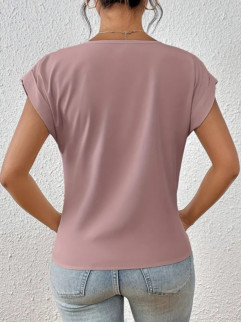 236g Weight Short Sleeve Sleeve Length Spandex, Polyester Fabric Type Long Top Length T-shirt Tops Type Casual, Daily Occasion V Neck Neckline Loose Fit Type Solid Color Pattern Summer Season Women's Gender Casual, Elegant Style Wholesale Women's Spandex Polyester Casual Elegant Solid Color Short Sleeve T-Shirts 10
