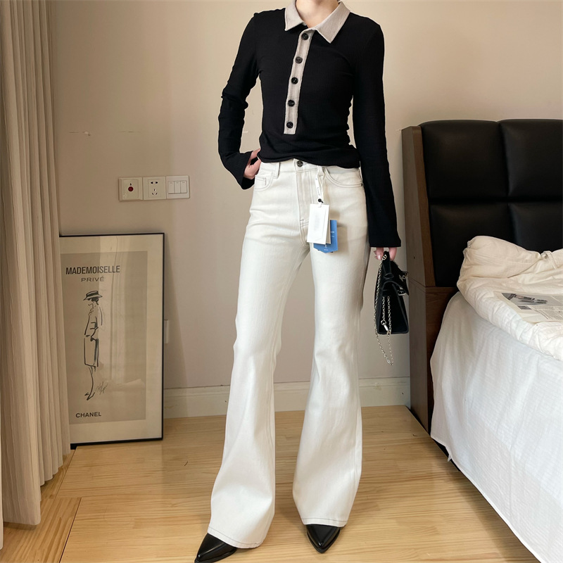 I Just Love Long Legs! Chao Slim Fit Four-Way Stretch High-Waisted Straight-Leg Micro-Flared Jeans for Women, Autumn Long Pants