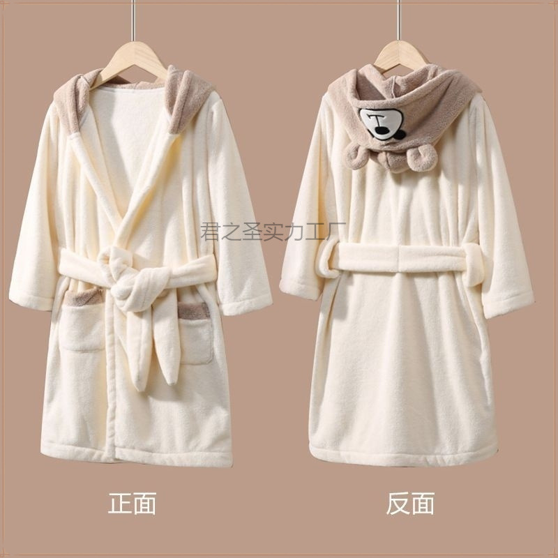 산호 양털 곰 자수 어린이를위한 귀여운 두꺼운 흡수성 머리없는 목욕 가운