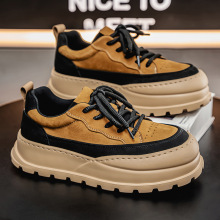 男鞋四季皮面防水防滑运动休闲厚底上班工作板鞋复古德训低帮潮鞋