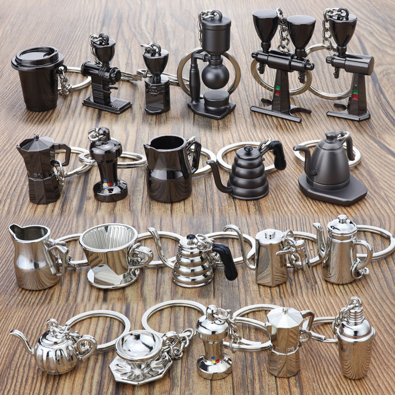 Kaifangshi Mini Moka Pot Metal Keychain 3D Coffee Cup Keychain Coffee Utensils Car Pendant Business