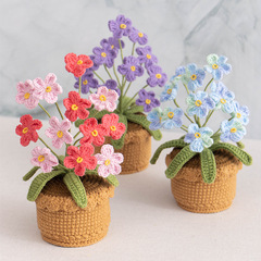 高品質の忘れな草鉢植え、手編み仕上げのひまわり毛糸編みバラ造花デスクトップ装飾品