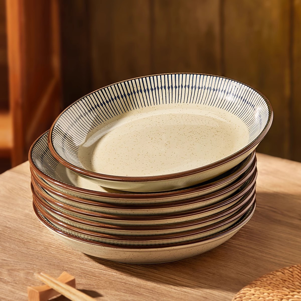 일본 도자기 밥 접시 깊은 접시 일본 요리 접시 언더 글레이즈 컬러 고가 언더 글레이즈 컬러 식기 복고풍 밥 접시 스시 접시