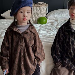 Jia Ye Tongpin 2024 Children's Floral Velour Long-Sleeved Shirt Men and Women Baby Forest Retro Coat Cardigan 