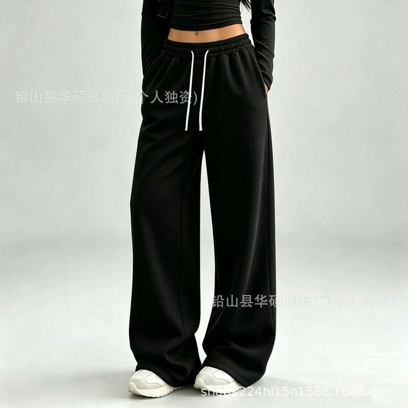 New product, bestseller on AliExpress: Unisex sports drawstring elastic waist sweatpants, solid color, plus size, loose fit, straight-leg jogging pants