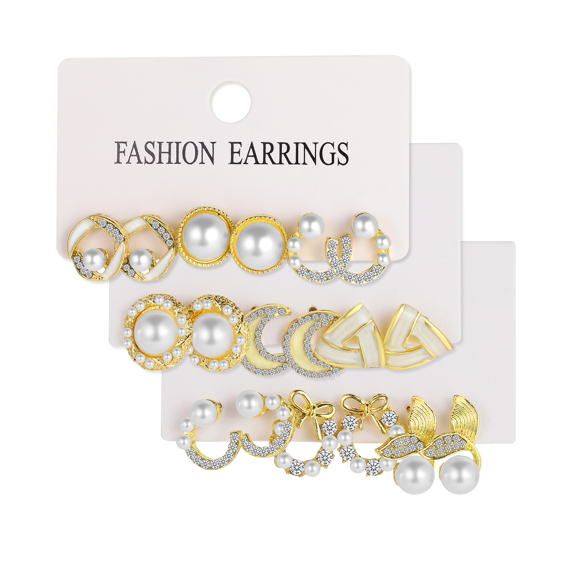 3 Pairs Fashion Geometric Alloy Plating Artificial Pearls Rhinestones Womenu0027S Earrings