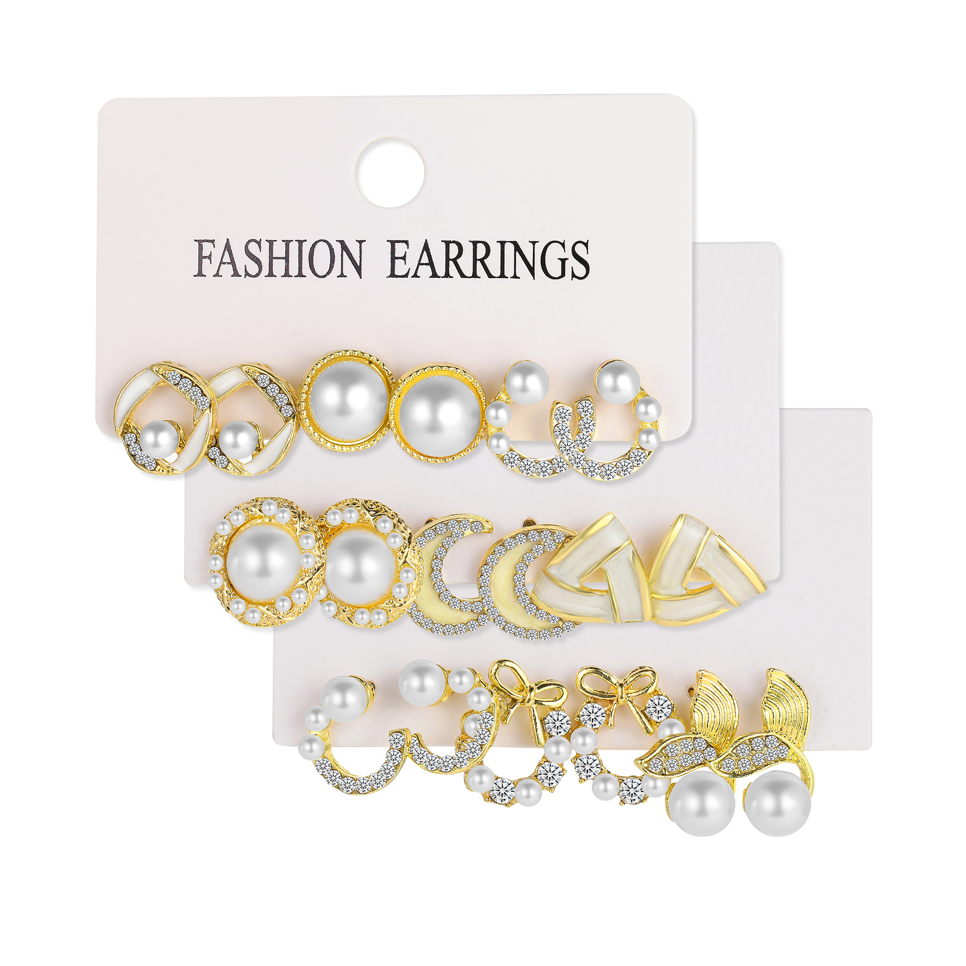 3 Pairs Fashion Geometric Alloy Plating Artificial Pearls Rhinestones Women's Earrings display picture 4