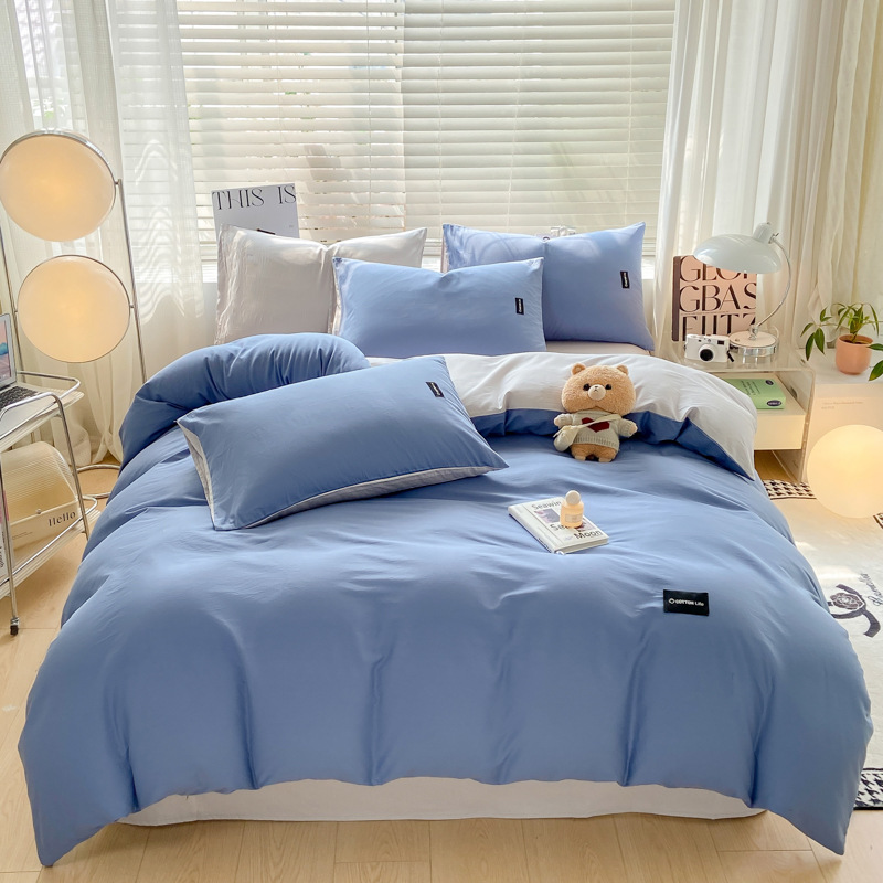 Algodón simple de cuatro piezas de color sólido cubierta de edredón de algodón dormitorio de estudiantes de tres piezas de cama de algodón de lana larga cuatro piezas de algodón