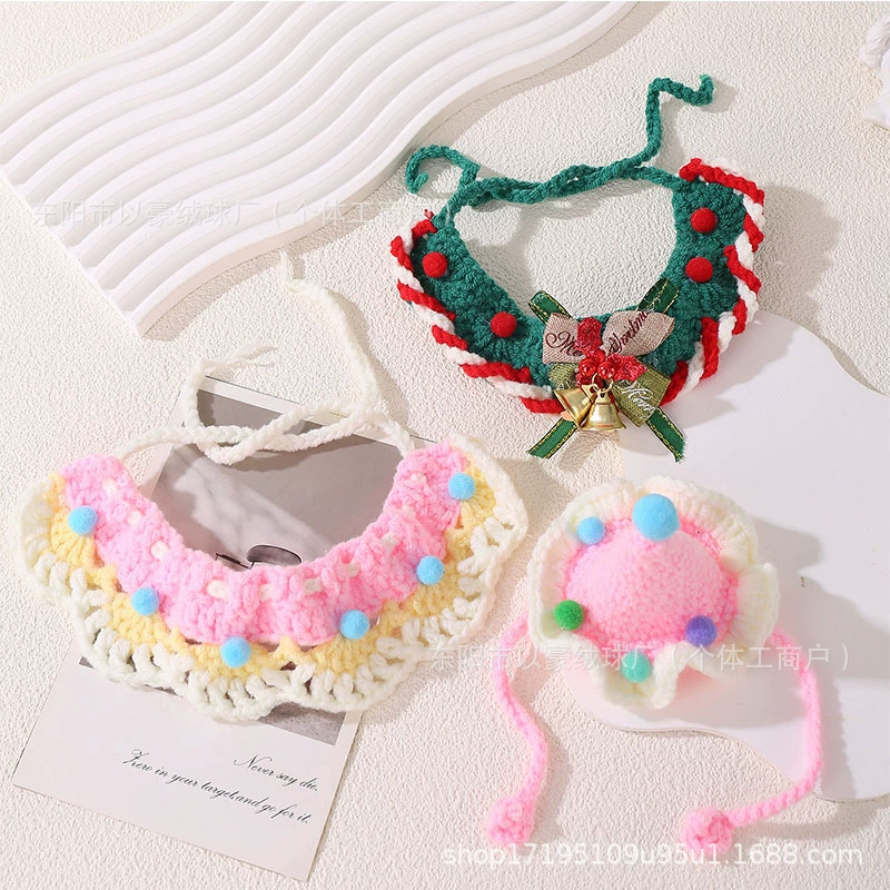 Популярный трансграничный нагрудник для домашних животных, нагрудник для собак, полотенце для слюны, шерстяной вязаный ошейник для домашних животных, нагрудник-колокольчик