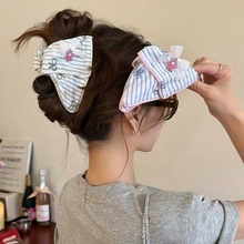 可爱小熊！条纹蝴蝶结三角抓夹！后脑勺鲨鱼夹新品丸子头盘发器女