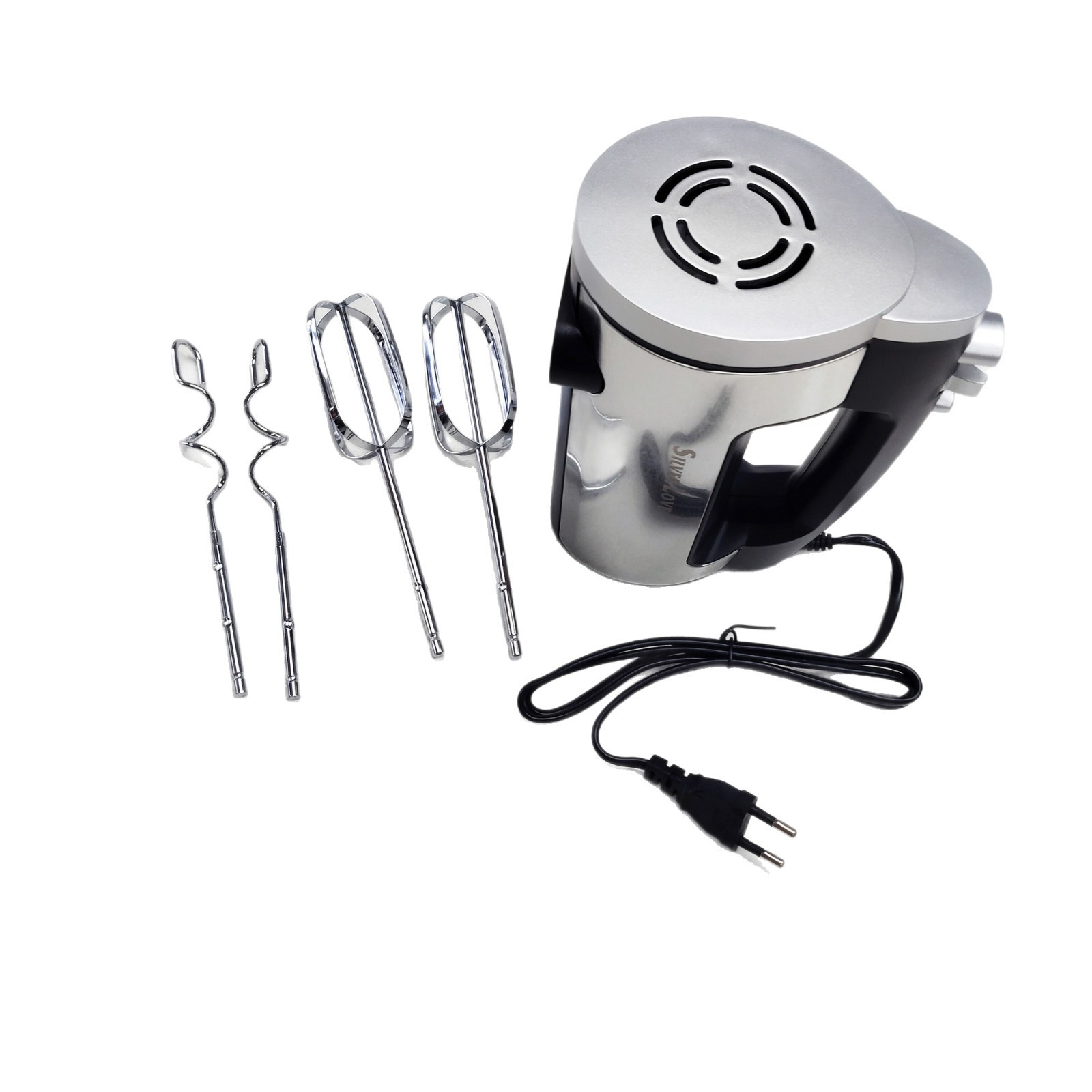 Batidora de huevos de acero inoxidable al por mayor transfronteriza, batidora de mano eléctrica de alta potencia, batidora de crema para hornear fideos