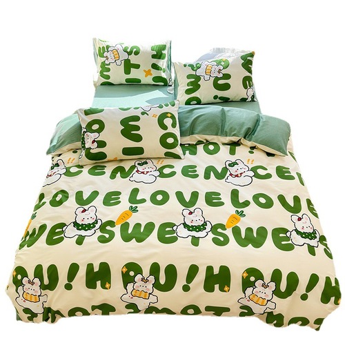 Pure cotton four-piece set 13372 thickened cotton sheet quilt cover and fitted sheet bedding single student three-piece set